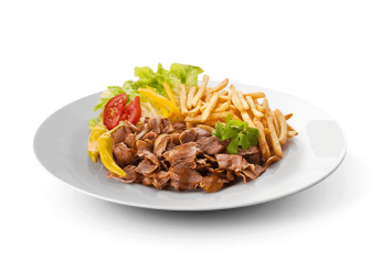 Servie avec salade, tomates  
+ Frites  
+ 1 Boisson 33cl au choix.