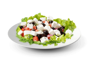 Salade, tomates, ch�vre, boursin, olives, huile d'olives  
+ Sauce vinaigrette  
+ Pain offert.
