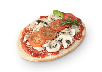 Tomate, fromage, champignons, aubergines, roquette, tomates fra�ches.