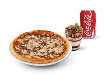 1 Pizza petite au choix 
+ 1 Dessert au choix 
+ 1 Boisson 33cl au choix