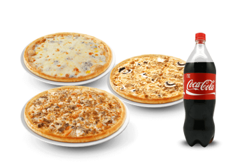 3 Pizzas petite au choix 
+ 1 Maxi coca cola 1.5l.