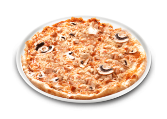 Cr�me fra�che, fromage, champignons, poulet, olives.