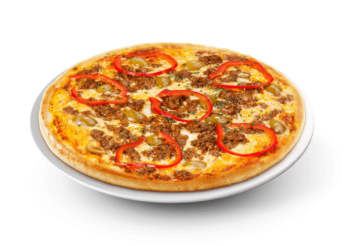 Sauce barbecue, fromage, oignons, viande hach�e, poivrons.