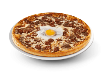 Tomate, fromage, viande hach�e, merguez, oeuf.