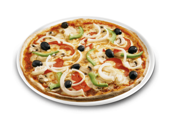 Tomate, fromage, tomates fra�che, olives, champignons, artichauts, oignons, poivrons.