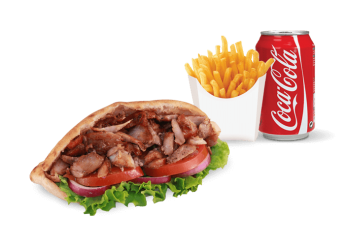 Eminc� de grec  
+ Pain maison ou tortilla  
+ Frites  
+ 1 Boisson 33cl au choix.

