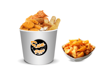 4 Wings, 4 nuggets, 2 mozzarella sticks, 2 jalapenos 
Servis avec frites ou potatoes 
+ Sauce.